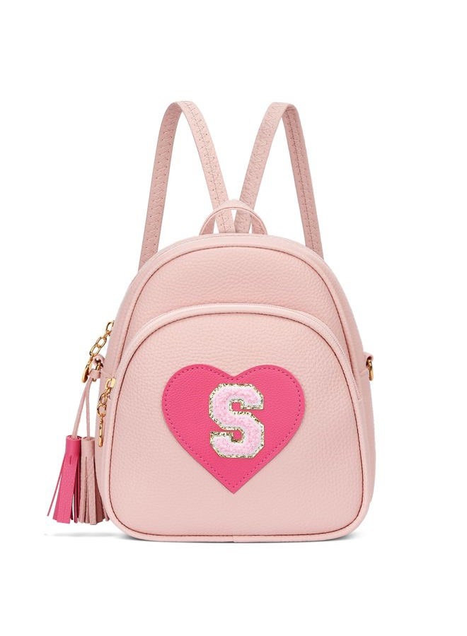 CLOUDWINGS Girls Initial Mini Backpack Cute Kids Small Heart Backpack Purse with Tassel Personalized Gifts for Teen Women, Pink, Mini, S - Image 1