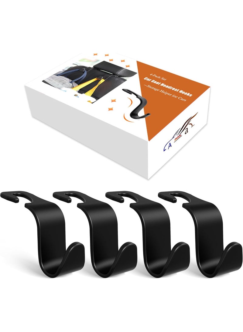 4-Pack Car Headrest Hooks Vehicle Storage Organizer for Purses Handbags Groceries Backpack Coats –Holds 55lbs 360° Rotating Black - Image 1