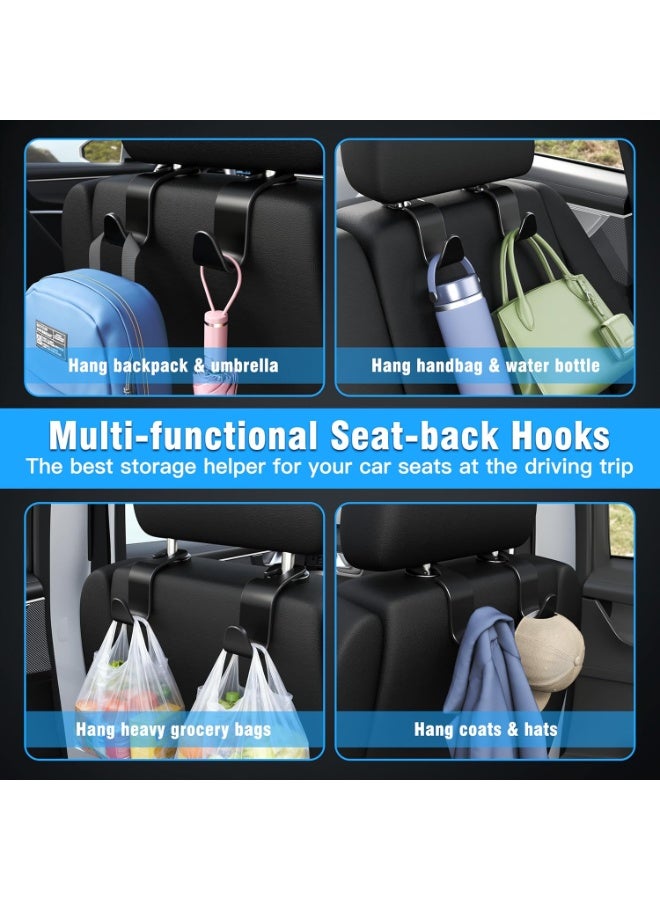 4-Pack Car Headrest Hooks Vehicle Storage Organizer for Purses Handbags Groceries Backpack Coats –Holds 55lbs 360° Rotating Black - Image 3
