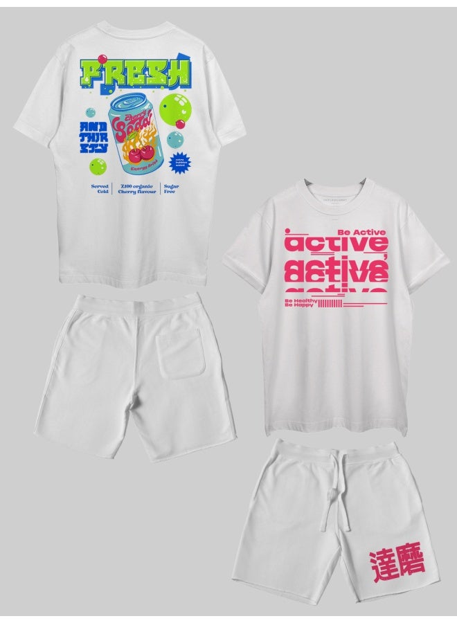 THREADCURRY THREADCURRY Cherry Soda Printed Co-ord Set for Men - Half Sleeve Oversized T-Shirt and Shorts  - Image 1