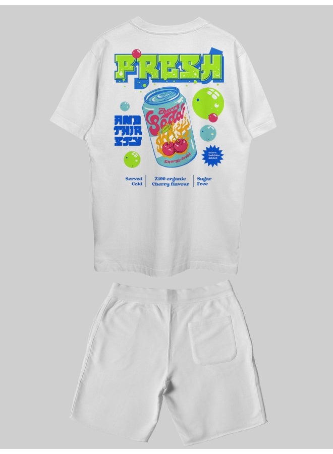 THREADCURRY THREADCURRY Cherry Soda Printed Co-ord Set for Men - Half Sleeve Oversized T-Shirt and Shorts  - Image 2