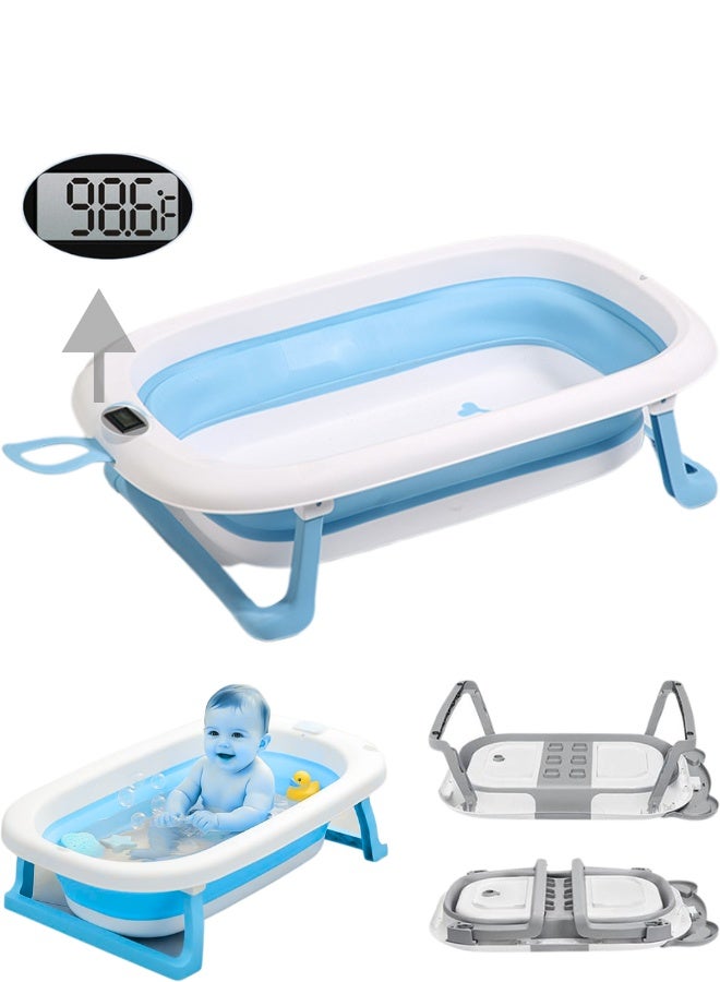 Baby Bathtub Collapsible for Newborns and Infants 0-24 Months with Digital Thermometer and Drain Plug, Portable Travel Infant Tub, Non-Slip Feet, Safe PP+TPE Material, Space-Saving Foldable Baby Bath, Perfect Baby Shower Gift for Boys and Girls - Image 1
