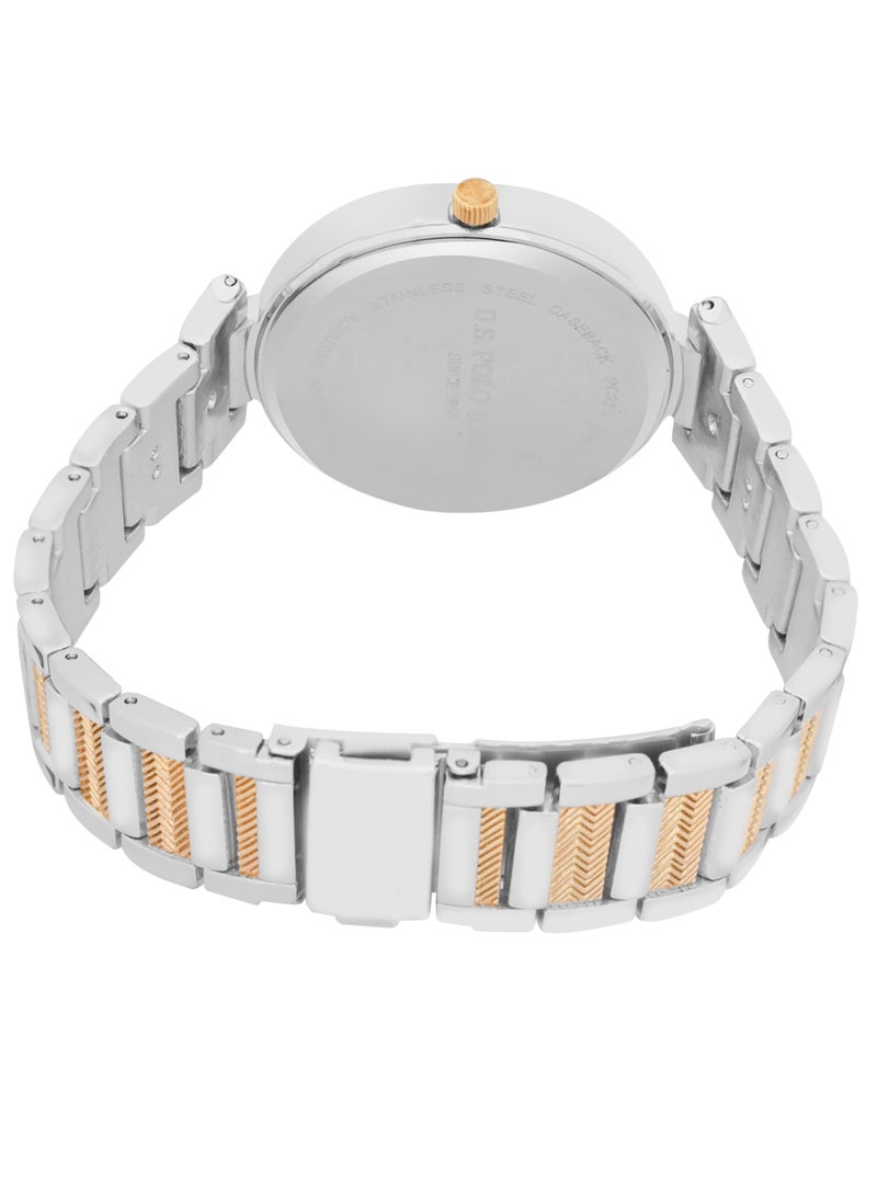 يو اس بولو اسن طقم ساعة وسوار مطلي ثنائي اللون للنساء من الكوارتز التناظرية - Image 4