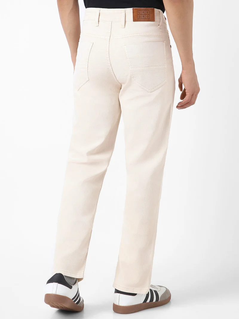 Urbano Fashion  Urbano Fashion Men's Ecru Straight Fit Washed Jeans Stretchable for Men | Best Price UAE