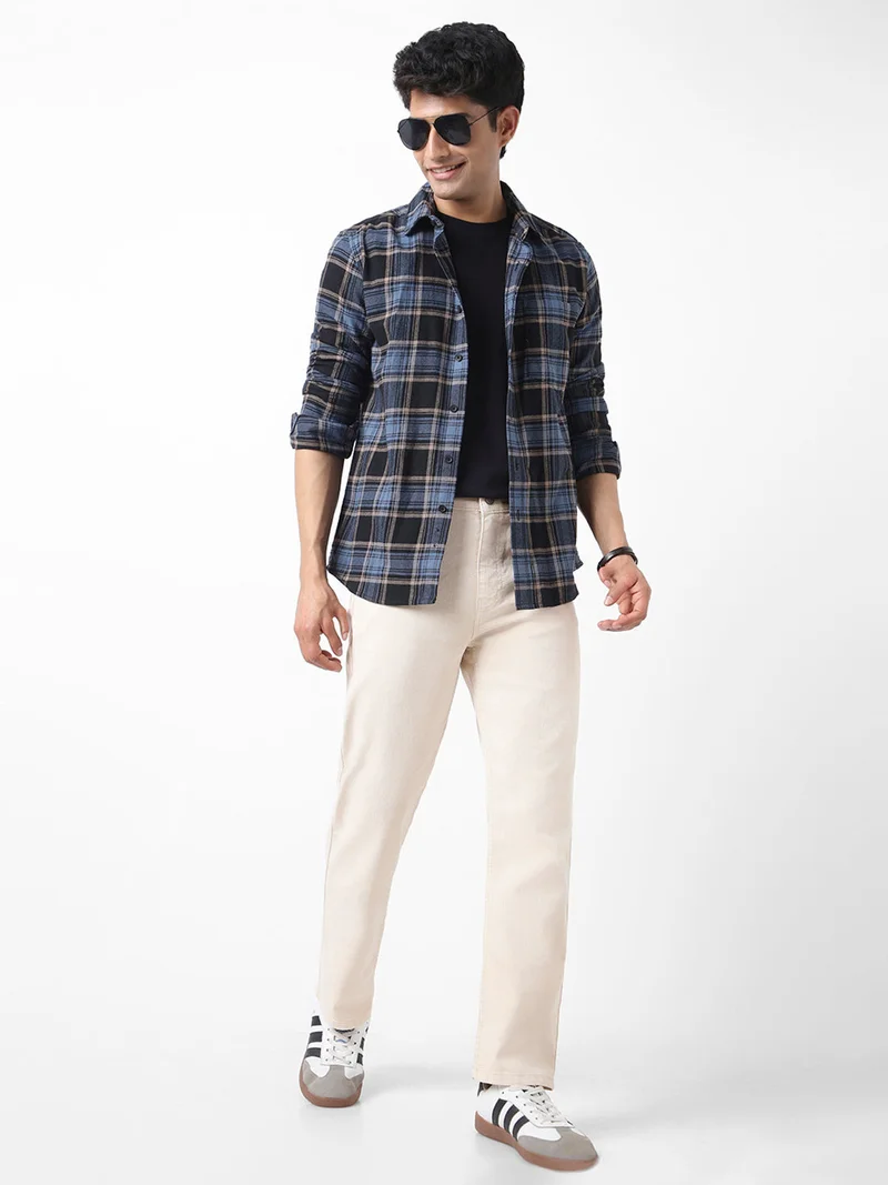 Urbano Fashion  Urbano Fashion Men's Ecru Straight Fit Washed Jeans Stretchable for Men | Best Price UAE