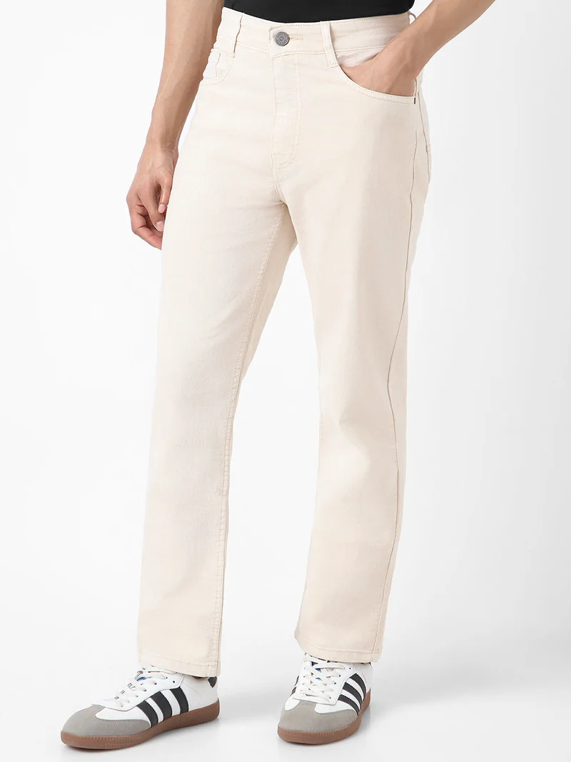 Urbano Fashion  Urbano Fashion Men's Ecru Straight Fit Washed Jeans Stretchable for Men | Best Price UAE