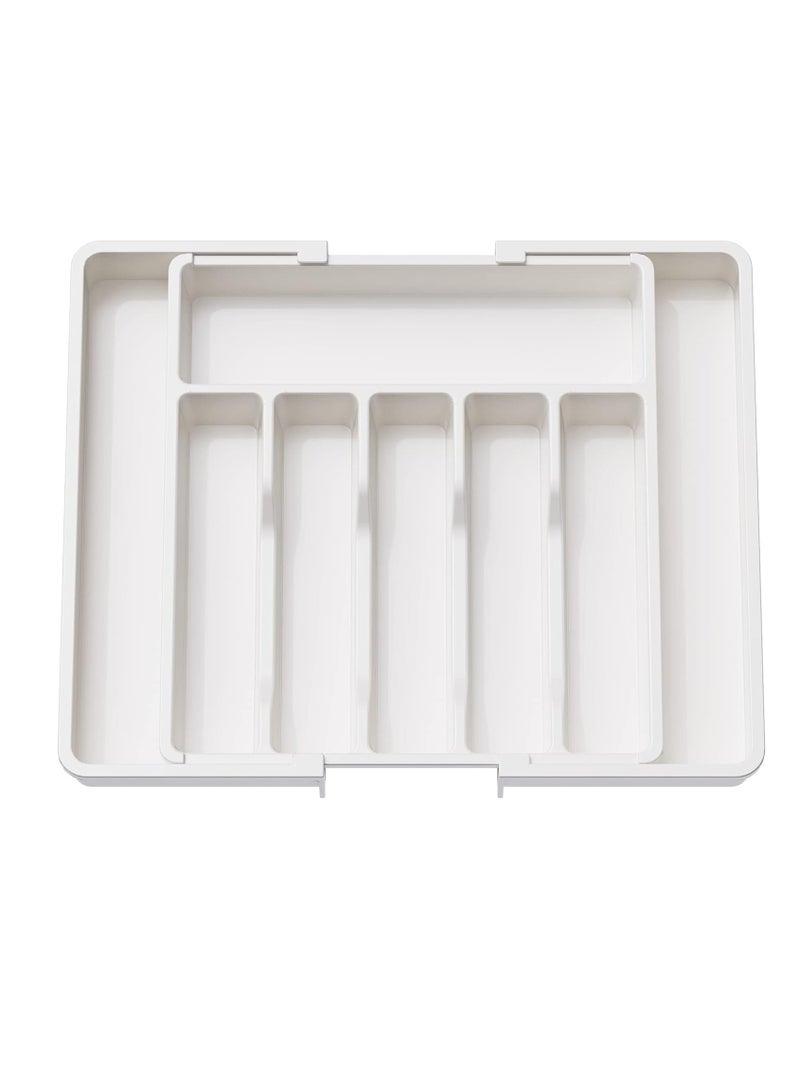 ميكسد منظم أدراج للأدوات الفضية، صينية أدوات مائدة قابلة للتوسيع للمطبخ، حامل أدوات مائدة وأدوات مائدة قابل للتعديل، تخزين بلاستيكي مدمج للملاعق والشوك والسكاكين، كبير - Image 1