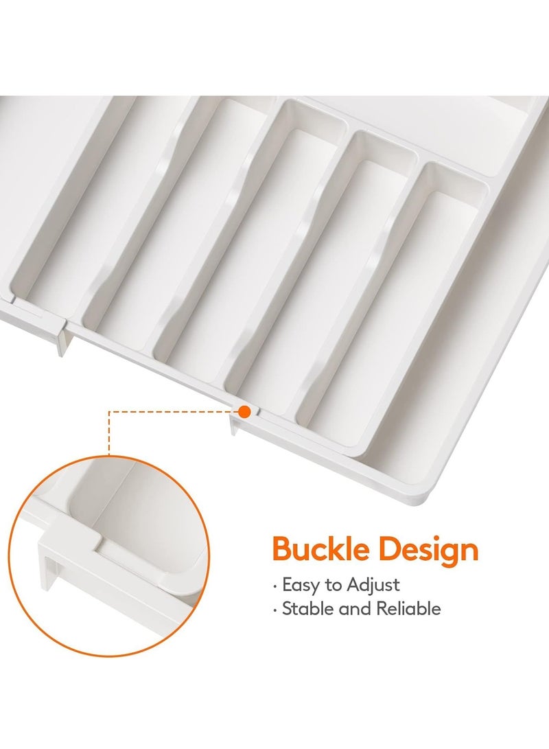 ميكسد منظم أدراج للأدوات الفضية، صينية أدوات مائدة قابلة للتوسيع للمطبخ، حامل أدوات مائدة وأدوات مائدة قابل للتعديل، تخزين بلاستيكي مدمج للملاعق والشوك والسكاكين، كبير - Image 2