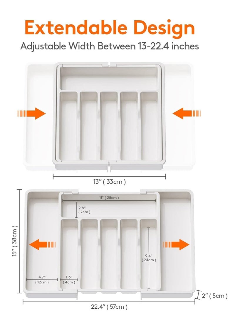 ميكسد منظم أدراج للأدوات الفضية، صينية أدوات مائدة قابلة للتوسيع للمطبخ، حامل أدوات مائدة وأدوات مائدة قابل للتعديل، تخزين بلاستيكي مدمج للملاعق والشوك والسكاكين، كبير - Image 3