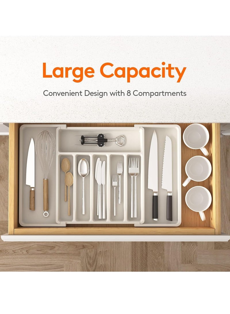 ميكسد منظم أدراج للأدوات الفضية، صينية أدوات مائدة قابلة للتوسيع للمطبخ، حامل أدوات مائدة وأدوات مائدة قابل للتعديل، تخزين بلاستيكي مدمج للملاعق والشوك والسكاكين، كبير - Image 4