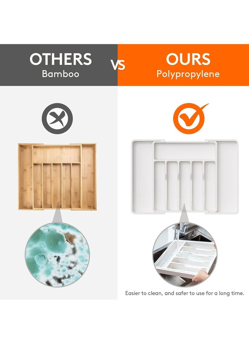 ميكسد منظم أدراج للأدوات الفضية، صينية أدوات مائدة قابلة للتوسيع للمطبخ، حامل أدوات مائدة وأدوات مائدة قابل للتعديل، تخزين بلاستيكي مدمج للملاعق والشوك والسكاكين، كبير - Image 5