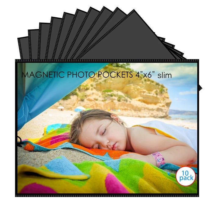 10 Pack 4x6 Premium Super Slim Magnetic Picture Pockets Frames with Black Holds 4 x 6 inches Photo for Refrigerator NEW VERSION EASE of INSERTING