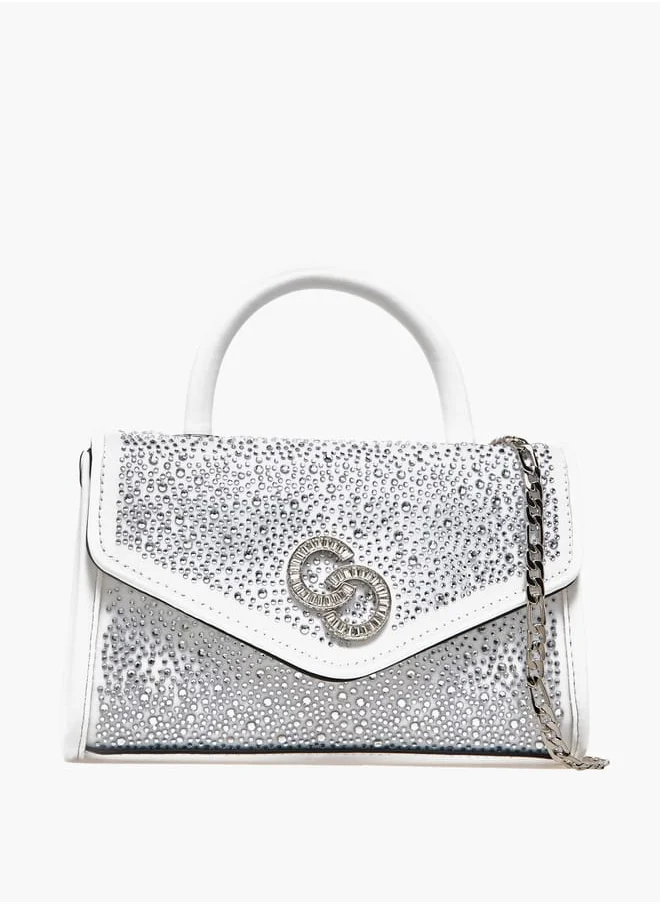 Celeste Women Embellished Satchel Bag with Top Handle and Detachable Strap