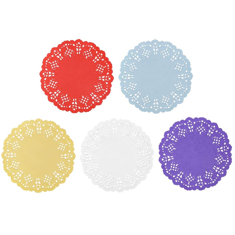 Paper Doilies Jagrove 100 Pieces 35 Inches Lace Doilies Paper Colorful Decorative Round Paper Placemats Bulk for Cakes Desserts Wedding Party Tableware Decoration 5 Colors