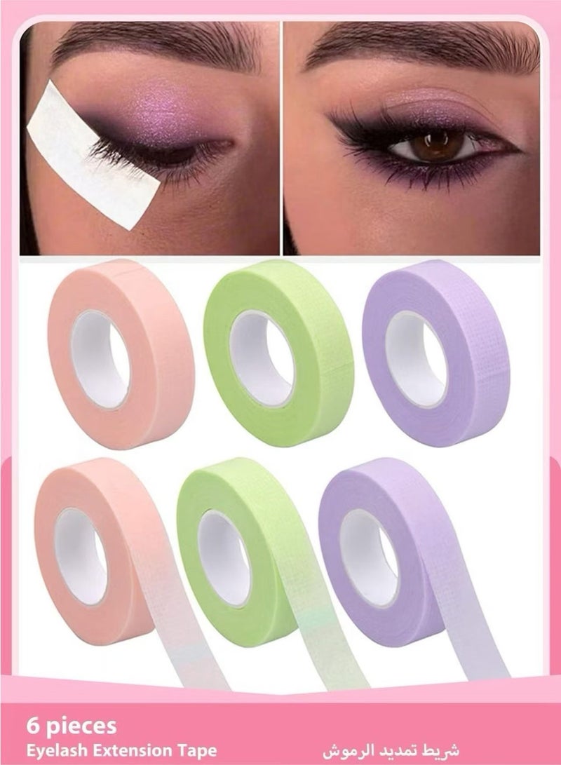 6 Rolls Eyelash Extension Tape, Breathable Non-Woven Beauty Tape for Eye Makeup & Eyeliner, Face Lift Adhesive Tape Makeup Tools & Accessories, Multicolor (Pink Green Purple) - Image 1