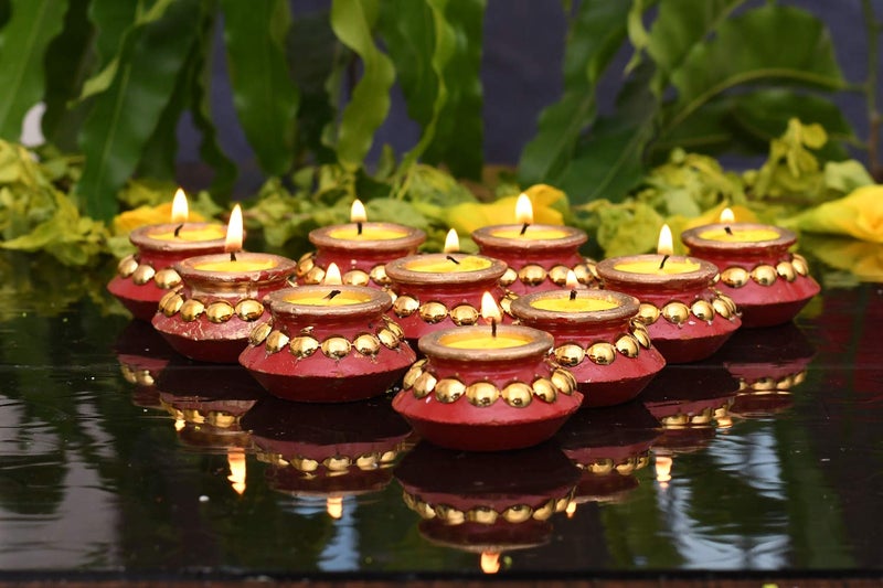 Collectible India Collectible India Matki Diyas Candles for Diwali Puja Handpainted Diya for Diwali Pooja Festival Decoration Tealights Candles Lights for Diwali Home Indoor Outdoor Decor Set of 10  - Image 5