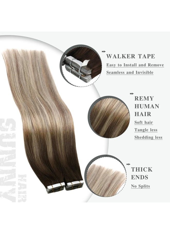 Ve Sunny 24 Inch Human Hair Tape in Extensions OmbreTape in Hair Extensions Real Human Hair Ombre Blonde Tape in Human Hair Extensions Dark Brown Ombre Golden Blonde for Long Hair 20pcs 50g  - Image 3