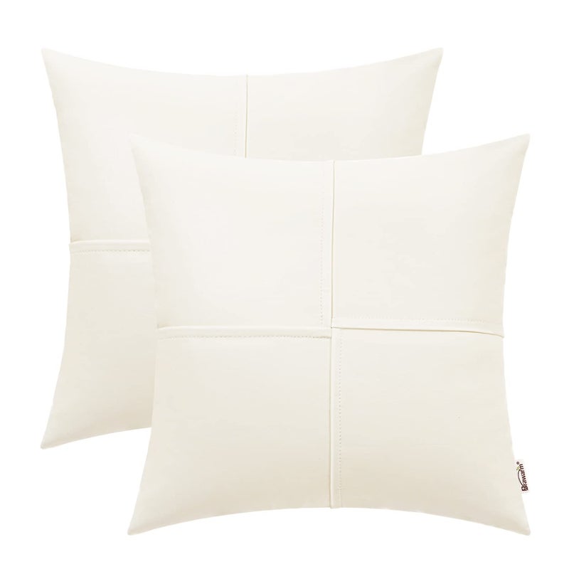 BRAWARM BRAWARM Faux Leather Throw Pillow Covers 16 X 16 Inches  Cream Leather Pillow Covers Pack of 2  Hand Stitched Leather Decorative Throw Pillows for Couch Sofa Bed Living Room Home Garden