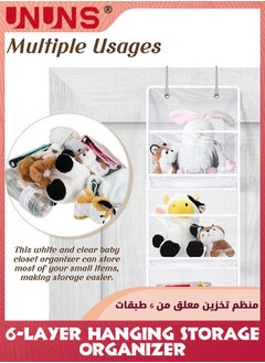 UNUNS Hanging Storage Organizer,2 Pack 6-Shelf Over The Door Hanging Pantry Organizer,Hanging Storage With Clear Plastic Pockets,Large Capacity Door Organizer For Closet,Bedroom,Nursery  - Image 4