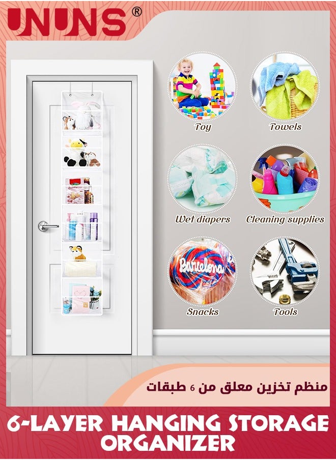 UNUNS منظم تخزين معلق، 2 عبوة من 6 أرفف على الباب، منظم تخزين معلق، تخزين معلق مع جيوب بلاستيكية شفافة، منظم باب ذو سعة كبيرة للخزانة وغرفة النوم والحضانة  - Image 5