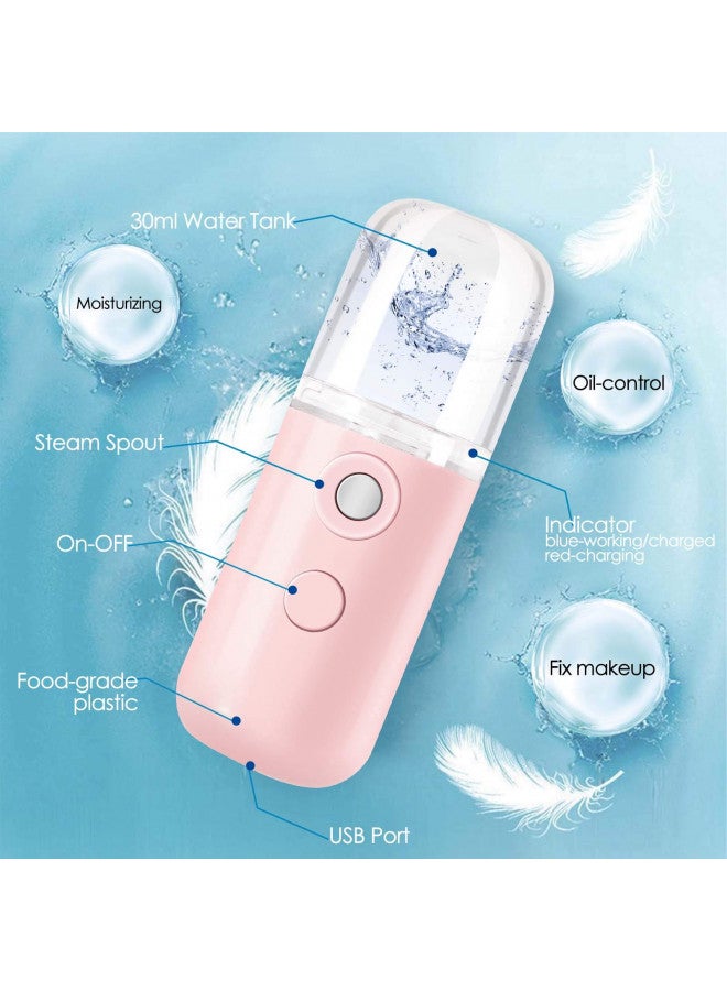 Giverare Nano Facial Steamer, Handy Mini Mister, Usb Rechargeable Mist Sprayer, 30Ml Visual Water Tank Moisturizing&Hydrating For Face, Daily Makeup, Skin Care, Eyelash Extensions Pink