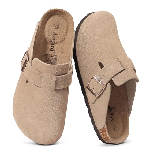 Asgard Genuine Suede Clogs for Women Men Leather Mules Arch Support Potato Shoes with Comfort Cork Footbed Taupe 40 (Size 8-8.5) - Image 1
