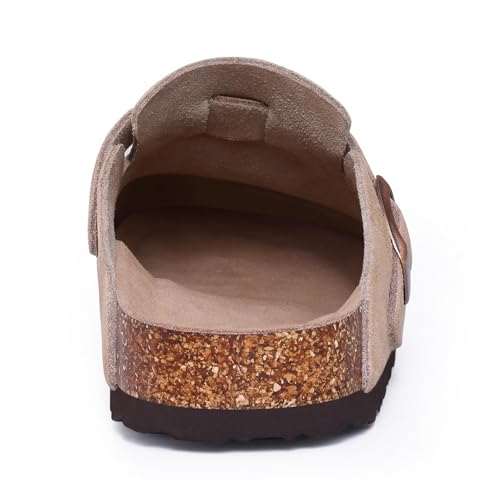 Asgard Genuine Suede Clogs for Women Men Leather Mules Arch Support Potato Shoes with Comfort Cork Footbed Taupe 40 (Size 8-8.5) - Image 5