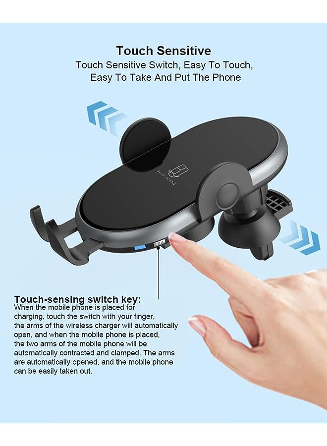 BLUE OCEAN Ocean Wireless Car Charger Phone Holder 15 W,Fast Qi Automatic Clamping Charging Mount Dock, charging cable,30W mini QC charger Compatible with iPhone,Samsung,and all Android devices. - Image 3