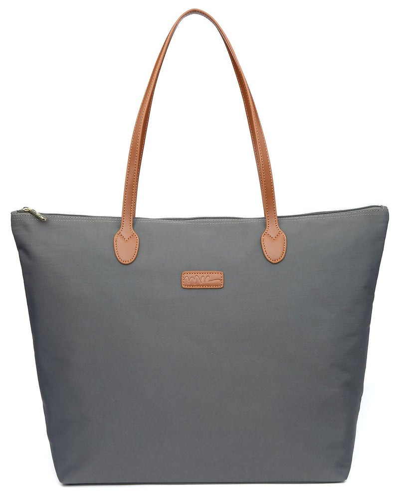 NNEE Water Resistant Light Weight Nylon Tote Bag Handbag - Medium Size, Dark Gray - Image 1