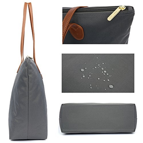 NNEE Water Resistant Light Weight Nylon Tote Bag Handbag - Medium Size, Dark Gray - Image 3