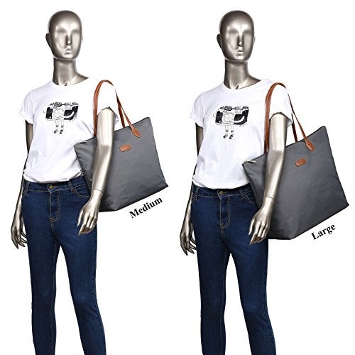 NNEE Water Resistant Light Weight Nylon Tote Bag Handbag - Medium Size, Dark Gray - Image 5