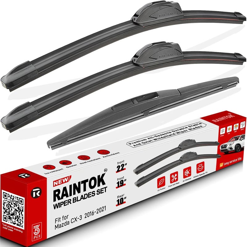 Raintok Windshield Wiper Blade Set Replacement for Dodge Durango 2011-2018/Jeep Grand Cherokee 2011-2013 Original Equipment Replacement Front Wiper Blades-22"/21"/12" (Set of 3) U/J Hook - Image 1
