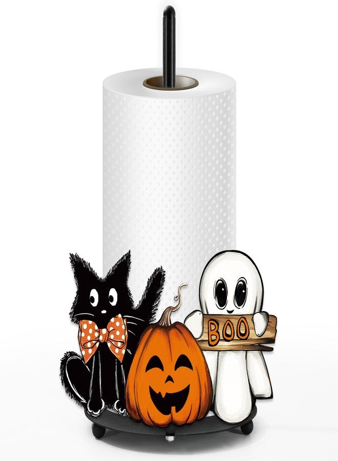 Whaline Halloween Paper Towel Holder Pumpkin Ghost Boo Cat Metal Towel Stand Trick or Treat Decoration Accessory for Holiday Party Home Kitchen Countertop - Image 1
