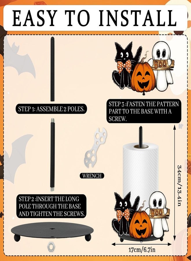 Whaline Halloween Paper Towel Holder Pumpkin Ghost Boo Cat Metal Towel Stand Trick or Treat Decoration Accessory for Holiday Party Home Kitchen Countertop - Image 2