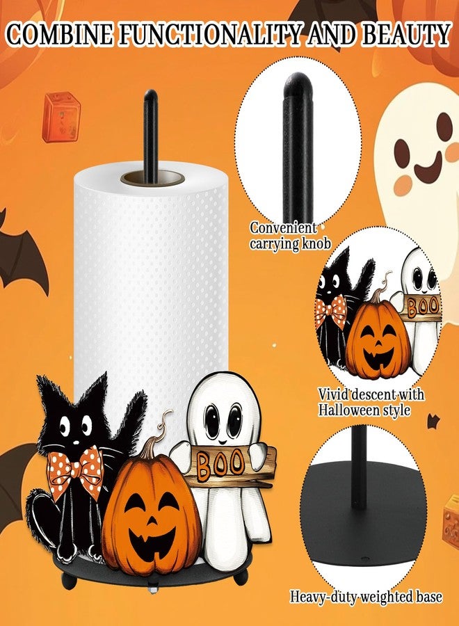 Whaline Halloween Paper Towel Holder Pumpkin Ghost Boo Cat Metal Towel Stand Trick or Treat Decoration Accessory for Holiday Party Home Kitchen Countertop - Image 3