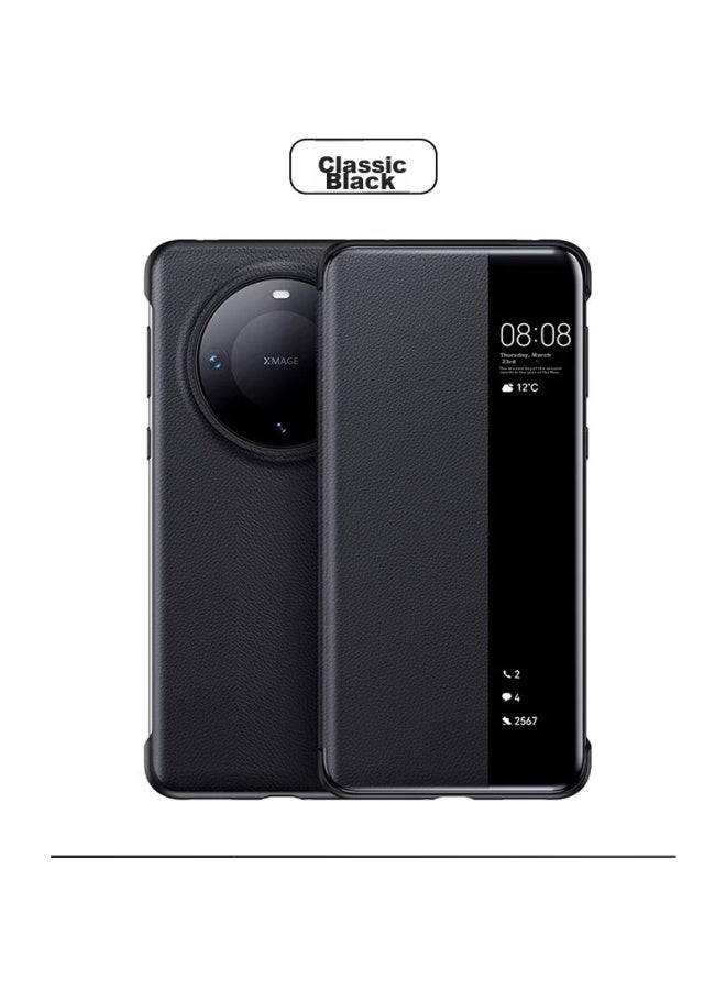 Kmaxai Case For Huawei Mate60 Pro And Mate60 Pro+، غطاء واقي من الجلد العادي، حماية كاملة، غطاء رفيع قابل للطي، نافذة عرض ذكية، وظيفة النوم/الاستيقاظ، أسود - Image 5
