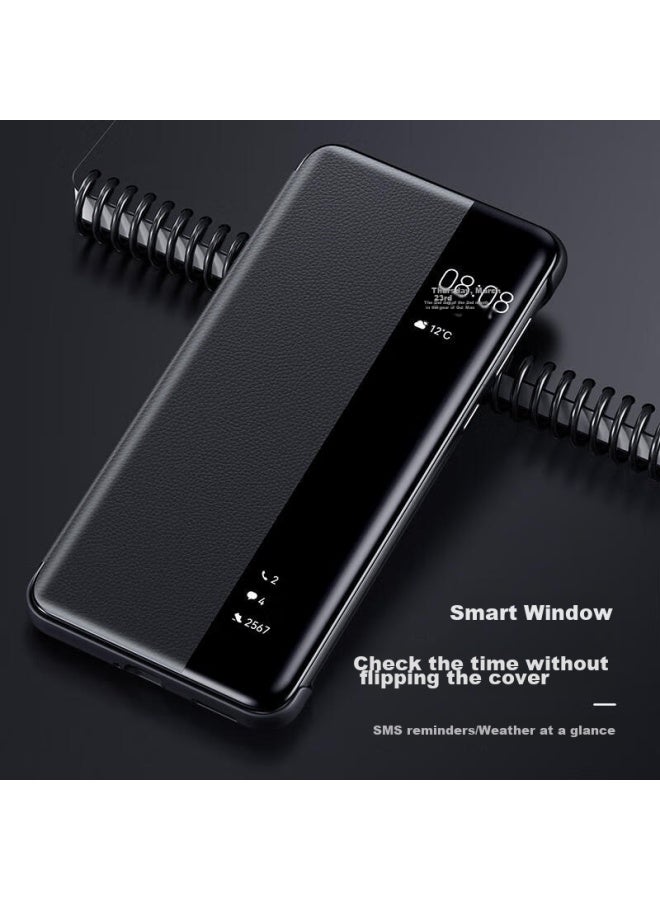Kmaxai Case For Huawei Mate60 Pro And Mate60 Pro+، غطاء واقي من الجلد العادي، حماية كاملة، غطاء رفيع قابل للطي، نافذة عرض ذكية، وظيفة النوم/الاستيقاظ، أسود - Image 2