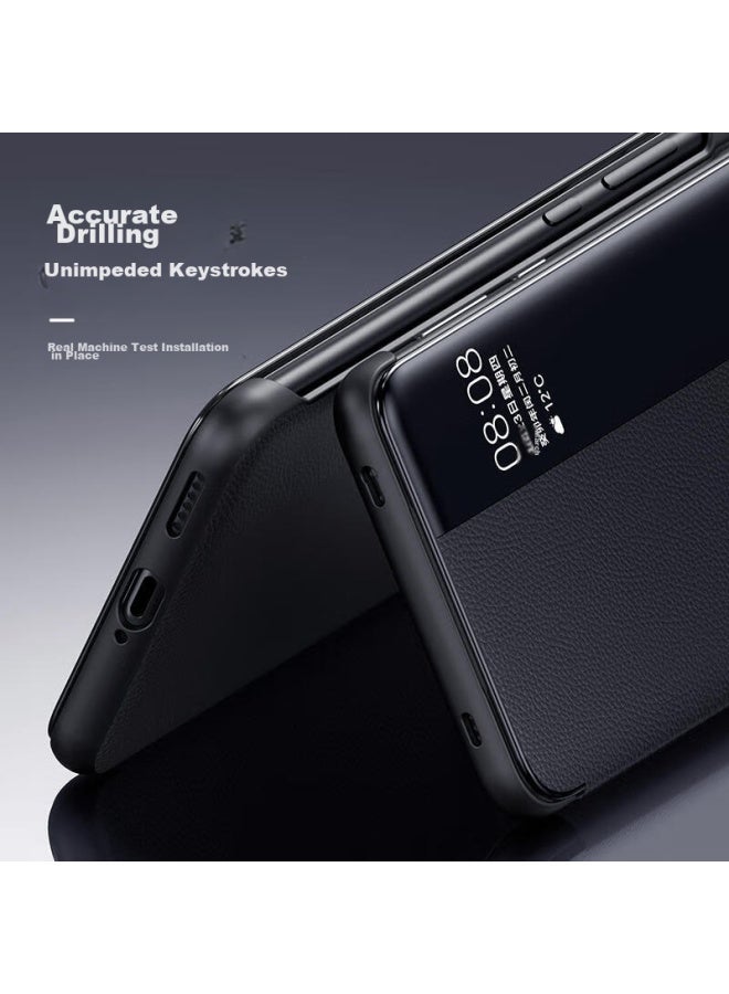 Kmaxai Case For Huawei Mate60 Pro And Mate60 Pro+، غطاء واقي من الجلد العادي، حماية كاملة، غطاء رفيع قابل للطي، نافذة عرض ذكية، وظيفة النوم/الاستيقاظ، أسود - Image 3