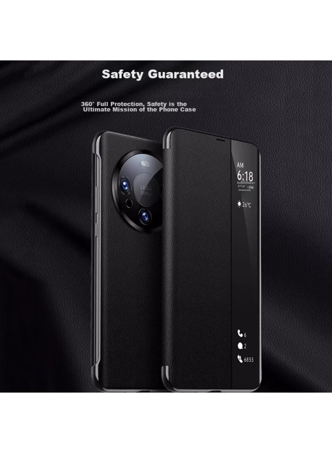 Kmaxai Case For Huawei Mate60 Pro And Mate60 Pro+، غطاء واقي من الجلد العادي، حماية كاملة، غطاء رفيع قابل للطي، نافذة عرض ذكية، وظيفة النوم/الاستيقاظ، أسود - Image 4