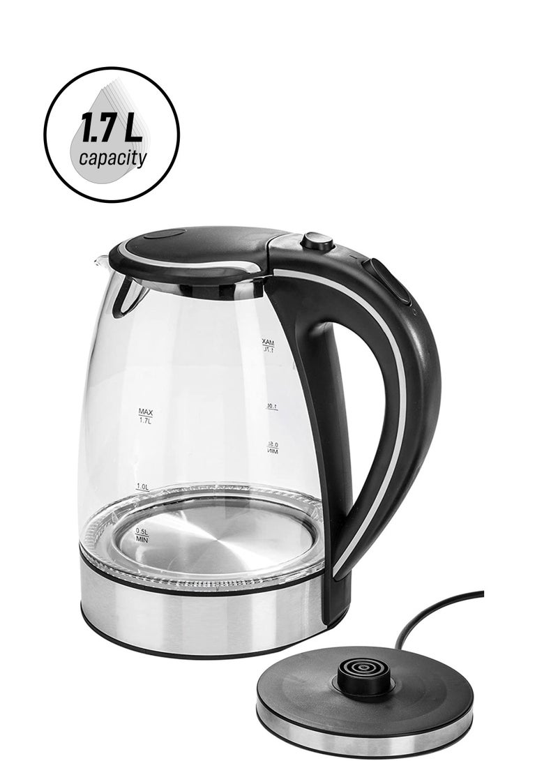 مايكروبلس غلاية زجاج كهربائية مع ضوء LED من الأسفل بسعة 1.7لتر بقدرة 2200واط - Image 1