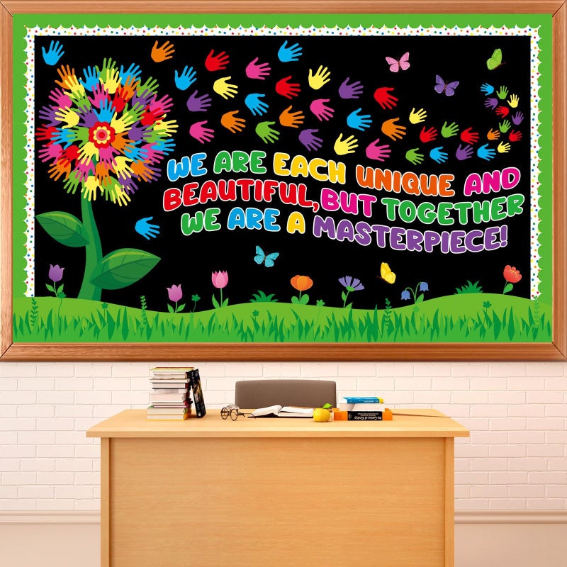 Wiooffen Spring Florals Bulletin Board Decorations Set Spring Tree Bulletin Board Classroom Decorations Handprint Flower Paper Cutouts March Bulletin Board Borders for School Chalkboard Door Supplies - Image 2