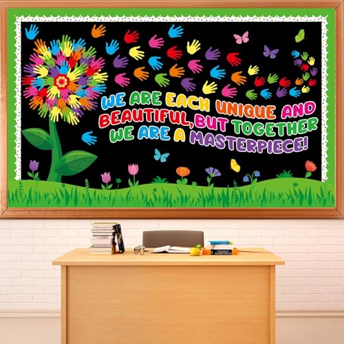 Wiooffen Spring Florals Bulletin Board Decorations Set Spring Tree Bulletin Board Classroom Decorations Handprint Flower Paper Cutouts March Bulletin Board Borders for School Chalkboard Door Supplies - Image 1