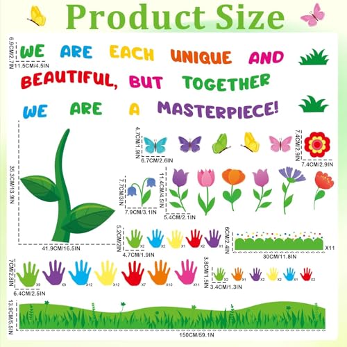 Wiooffen Spring Florals Bulletin Board Decorations Set Spring Tree Bulletin Board Classroom Decorations Handprint Flower Paper Cutouts March Bulletin Board Borders for School Chalkboard Door Supplies - Image 3