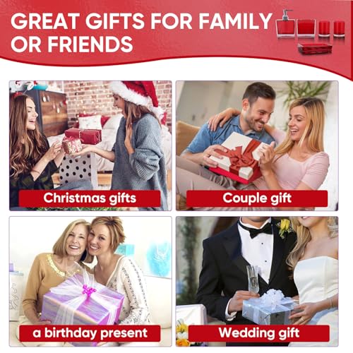 LGURT-5-piece Set of Advanced Acrylic Bathroom Accessories, Hand sanitizer Bottle, Independent Bottle of Lotion Tank, soap Box, mouthwash Cup, Tooth Cup (Model 1-Red-5) - Image 5