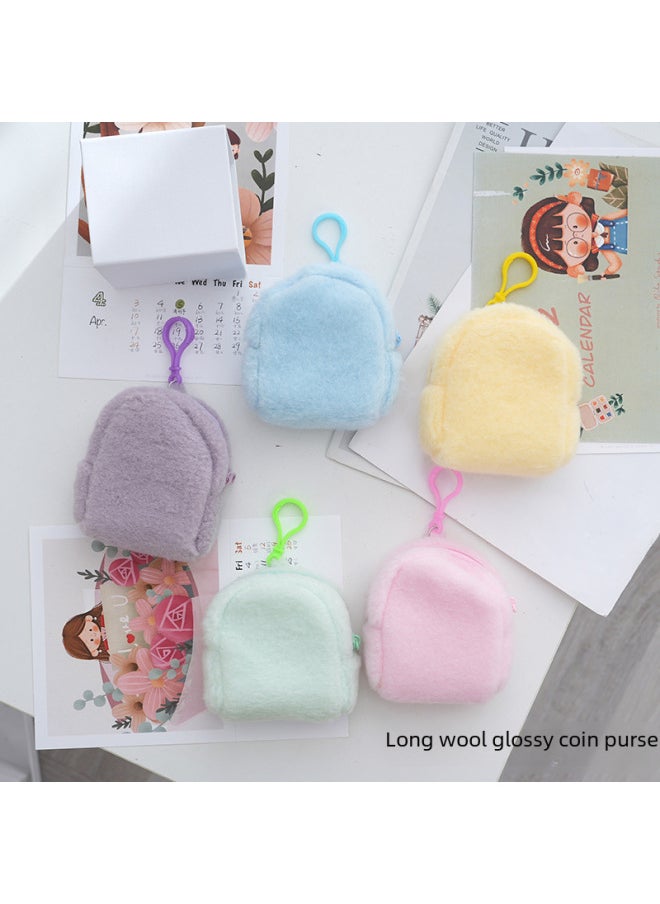 Glossy Coin Purse Solid Color Long Wool PE Cotton Filled Fresh Macaron Color Lace-up Zipper Plush Coin Purse-Color:Maomao Schoolbag Khaki-Size:10*10