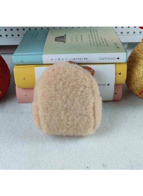 Glossy Coin Purse Solid Color Long Wool PE Cotton Filled Fresh Macaron Color Lace-up Zipper Plush Coin Purse-Color:Maomao Schoolbag Khaki-Size:10*10