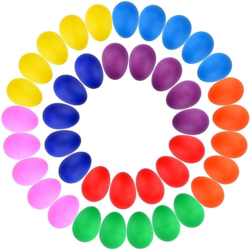 Augshy 40PCS Plastic Egg Shakers Percussion Musical Maracas Easter Eggs with a Storage Bag for Toys Music Learning DIY Painting(8 - Image 1