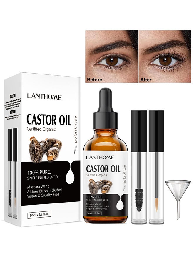 Lanthome Organic Castor Oil For Eyelashes And Eyebrows Organic Jamaican Black Castor Oil Cold Pressed Hair Growth Oil Skin Moisturizer Body Oil ith Eyelash Kit - Image 1