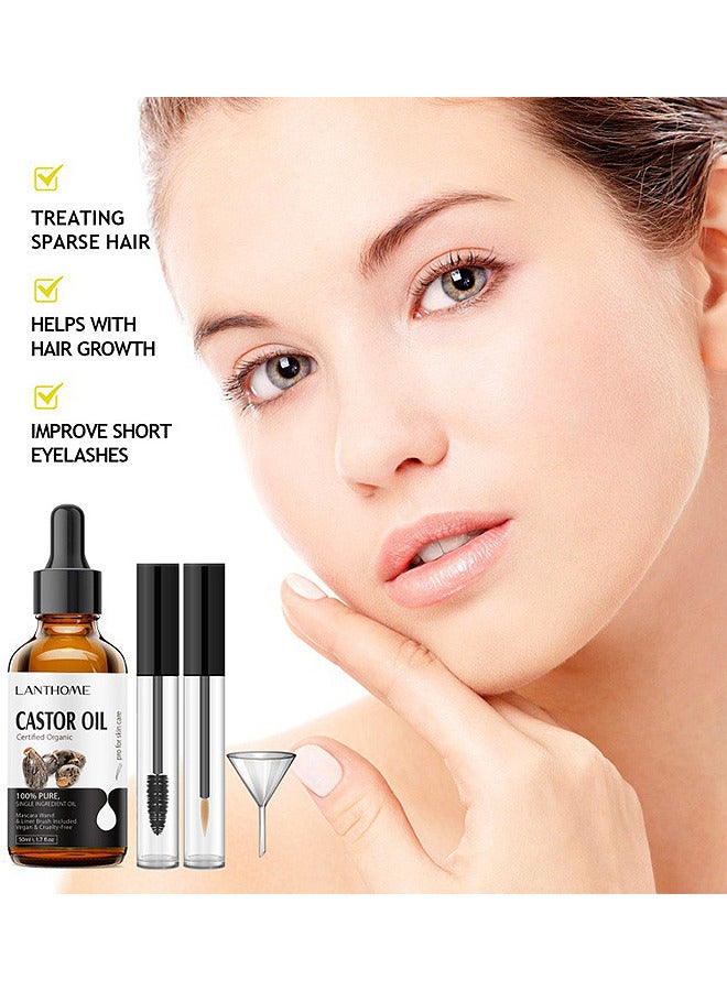 Lanthome Organic Castor Oil For Eyelashes And Eyebrows Organic Jamaican Black Castor Oil Cold Pressed Hair Growth Oil Skin Moisturizer Body Oil ith Eyelash Kit - Image 4