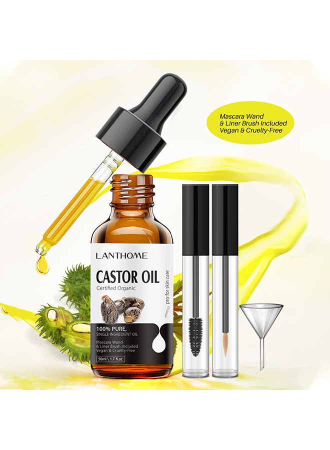 Lanthome Organic Castor Oil For Eyelashes And Eyebrows Organic Jamaican Black Castor Oil Cold Pressed Hair Growth Oil Skin Moisturizer Body Oil ith Eyelash Kit - Image 2
